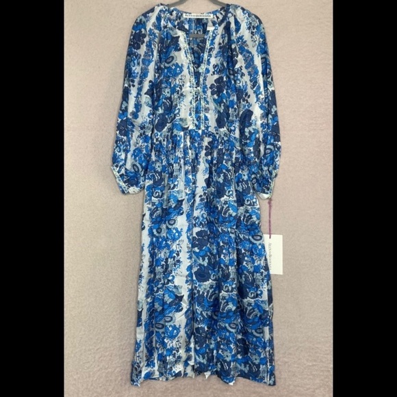 Alix of Bohemia 100% Silk Saranna Midi Dress-Women’s S-t Blue/White-Designer-NEW - Picture 5 of 12